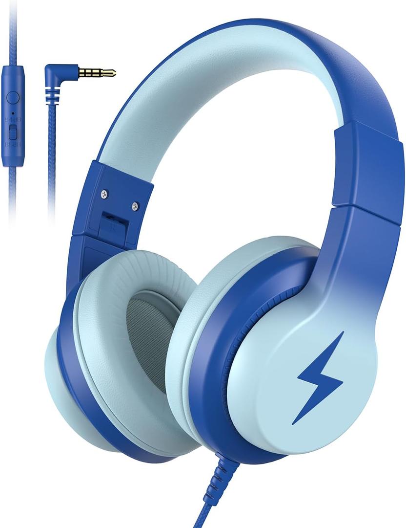 Kids Wired Headphones for Kids with Microphone, 85/94dB Volume Limiter Headphones for Girls Boys, Light Blue