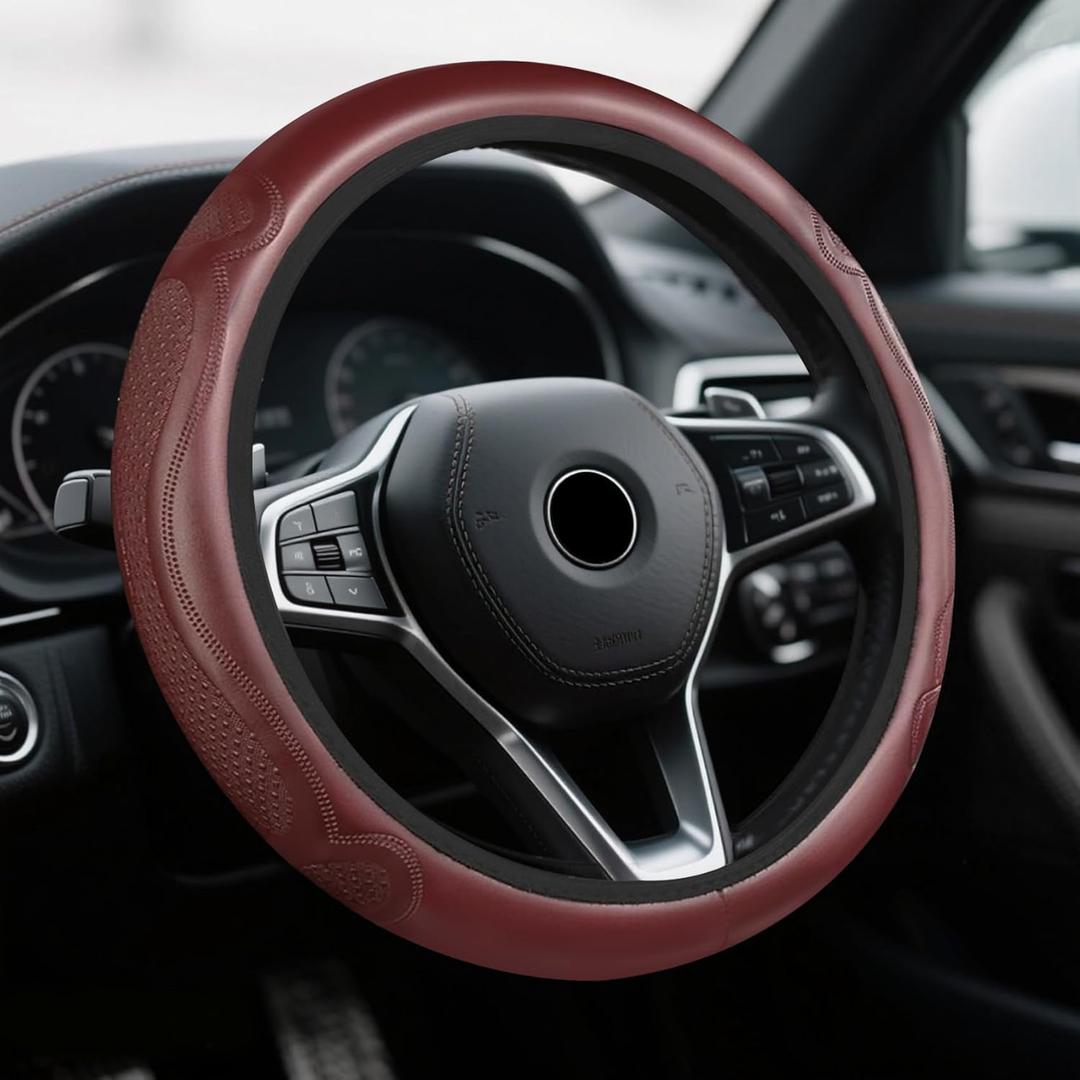 Car Steering Wheel Cover, Steering Wheel Accessories, Breathable Microfiber Leather Auto Wheels Protector, Universal 15 Inch Anti-Slip Protector Car Accessories for SUV Sedan Truck (Red)