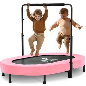 BCAN 56'' Kids Trampoline Indoor, Double Trampoline with Adjustable Handle for Kids,Max Load 250bls Mini Trampoline