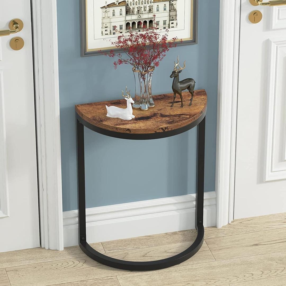 Overstock C End Table Side Table for Living Room Sofa Couch, Half Round Brown/Black , 2 Pcs