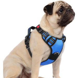 rabbitgoo Dog Harness Small Sized, No Pull Dog Vest with 3 Buckles, Adjustable Soft Padded Pet Harness with Easy Control Handle and Reflective Strips, Blue, S
