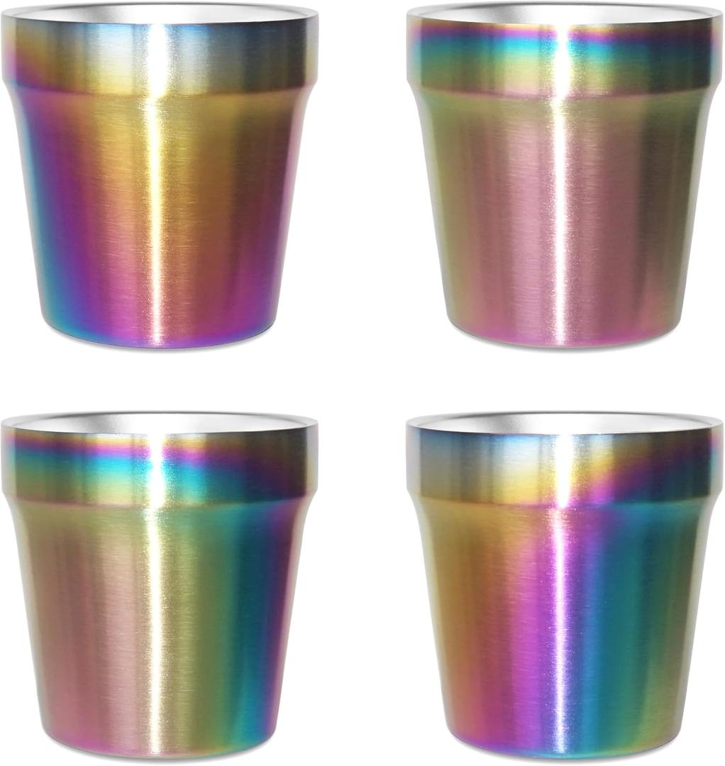 Stainless Steel Cups 4 Pack 6oz Double Walled Insulated Cups Stackable Travel Mug for Coffee, Tea, Beer, Camping&Everyday(Rainbow)