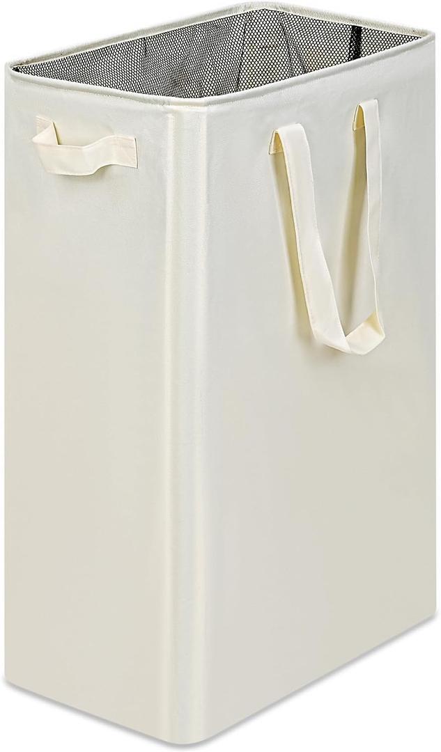 efluky Slim Laundry Basket, Narrow Laundry Hamper with Handles, Collapsible Dirty Clothes Hamper, Tall Laundry Bin for Laundry Room, Dorm and Bedroom, 19.8 Gallon (75L) Beige