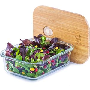 Umami Glass & Bamboo Meal Prep Container, Food Storage Container, Leakproof and Plastic Free, Stylish Microwave/Dishwasher Safe Small Bento Lunch Box For Men/Women (Glass 36 oz) (L - 1050 ml)