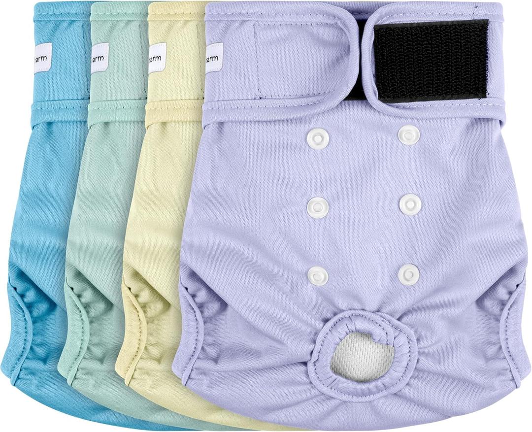 4 Pack Reusable Female Dog Diaper, Highly Absorbent Doggie Diapers for Female Dogs, Dog Diaper, Small, Yellow