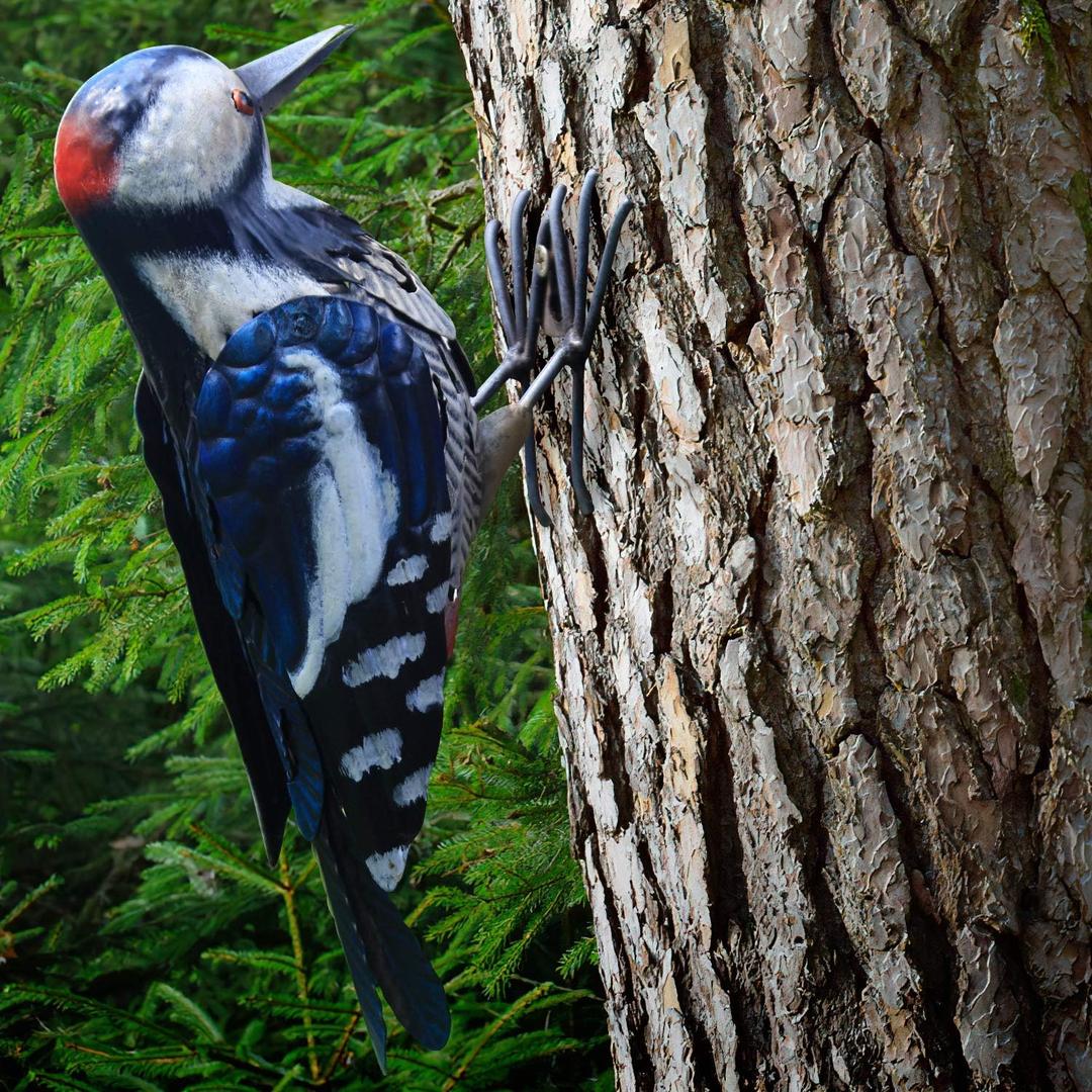 Metal Woodpecker Bird Figurine - Lifeilke Backyard & Garden Gift, Birds Statue Sculpture Art Large Realistic - Outdoor Fall Decor, Metal Yard Art