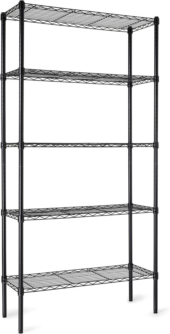 Amazon Basics 5-Shelf Adjustable Heavy Duty Steel Wire Storage Shelves for Garage, Kitchen, Easy Assembly, 36" x 14" x 72", Black | Heavy Duty, Adjustable, for Kitchen, Garage, Shelving Organizer