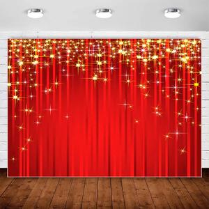 Red Carpet Curtain Hollywood Christmas Backdrop Photography Background Red and Gold Star Backdrops for Golden NYE Xmas VIP Prom Party Decorations Indian Wedding Bday Banner Photo Shoot Backdrop 10x7ft