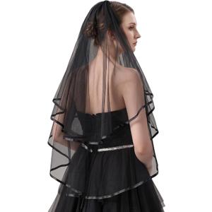 EllieWely 2 Tiers Ribbon Edge Fingertip Wedding Bridal Veil F50