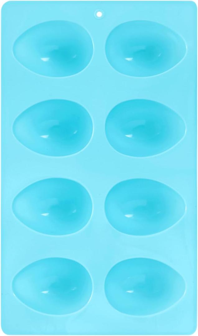 1PC 8-Cavity Easter Egg Shape Silicone Molds, Baking Supplies for DIY Cake Decoration, Chocolate, Candy, Jello, Pastry, Muffin, Bread (Blue)