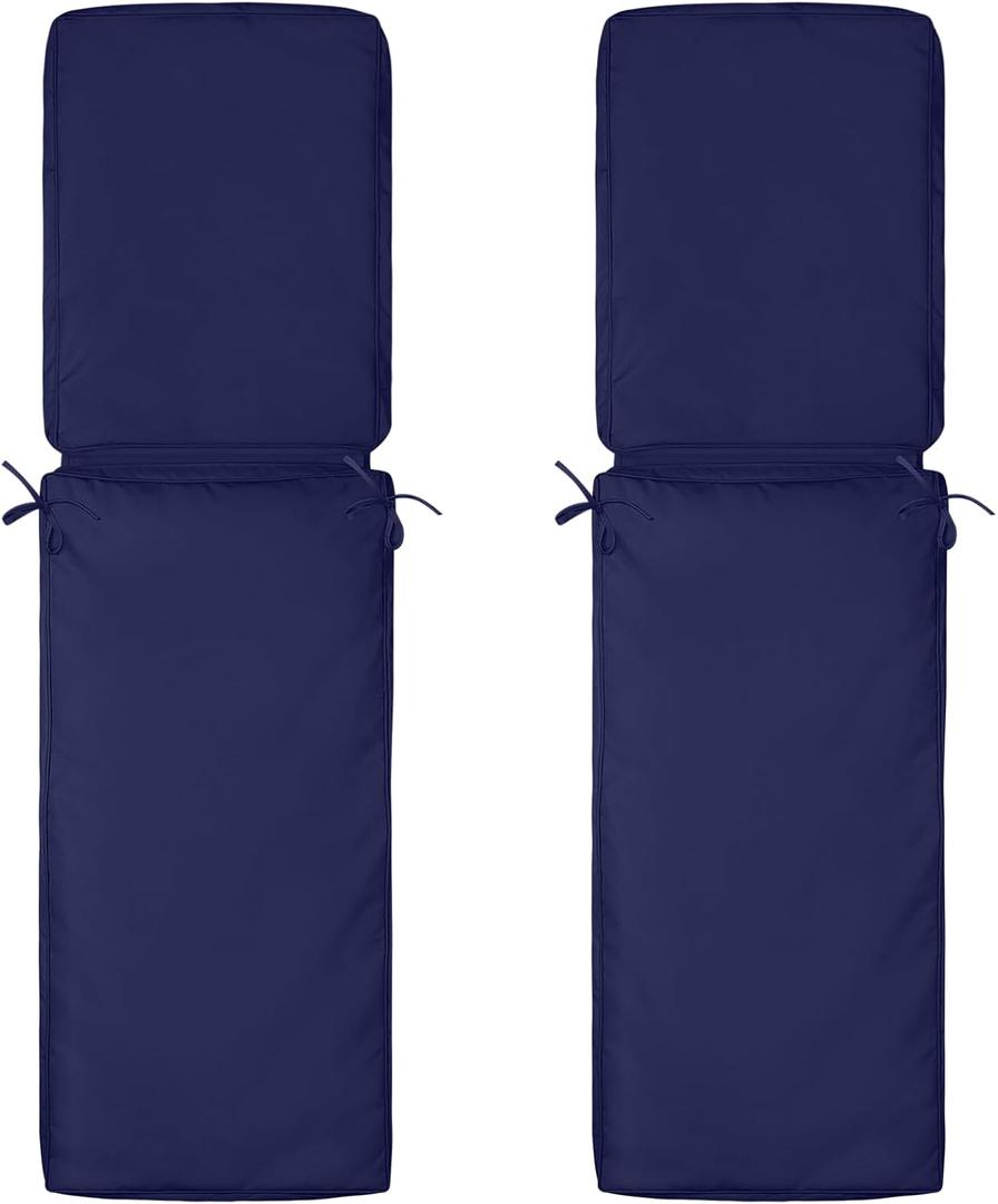 2 Pcs Outdoor Chaise Lounge Cushion Covers, 72 x 21 x 3 Inch Chair Cushion Replacement Cover, Waterproof Chaise Cushion No-Slip Cover with Zipper Ties (Not Includes Cushion)
