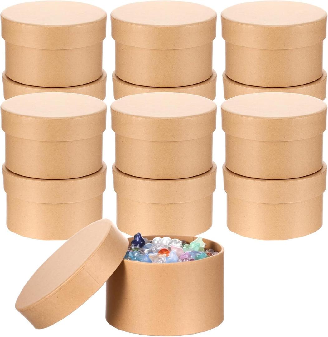 12 Pcs Round Paper Mache Box, Small Gift Box with Lid 3.35 Inch Nesting DIY Cardboard Craft Empty Boxes for Adults Decoupaging Painting Crafting Storing Jewelry Treasure