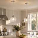 KoKo&Yukina 8" Nickel Globe Pendant Light 2 Pack Ribbed Glass Pendant Lights Kitchen Island Height Adjustable Mid-Century Modern Island Pendant Lights for Dining Room Hallway Entryway (Bulbs Included)