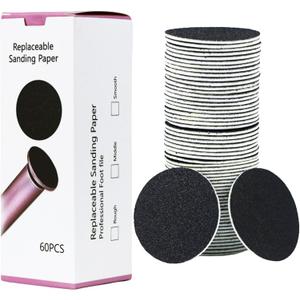 60 Pcs Foot File Sandpaper Discs Replaceable Foot Sanders Refill Callus Disks for Electric Callus Remover Dead Skin Removal (30pcs Coarse 80 Grit + 30pcs Fine 180 Grit)