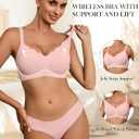Womens Seamless Bras No Underwire Wireless Push Up Full Coverage Bra Scalloped V Neck T-Shirt Bra Comfort Bralettes(2P2, L)