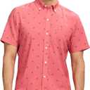 IZOD Men's Breeze Short Sleeve Button Down Patterned Shirt (XX-Large, Holly Berry)