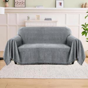 LOMAO Couch Cover Sofa Covers for 3 Cushion Sectional Couch Covers L Shape Couch Cover with Tassel Sofa Protector Washable Reversible Chenille Sofa Slipcover for Pet (Light Grey,Medium(71 * 102))