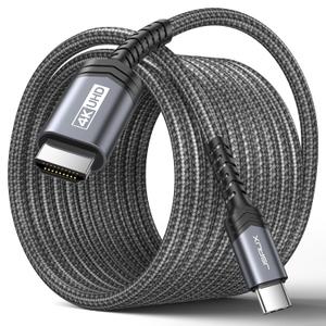 JSAUX USB C to HDMI Cable 4K@60Hz 6.6ft, USB 3.1 Type C to HDMI 2.0 Cord [Anti-Interference], Compatible with Thunderbolt 3/4/5, iPhone 15/16 Series, MacBook Pro/Air, Galaxy S8 to S24, iPad Pro, iMac (Grey)