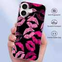 Vibrant Lipstick Kiss Case for iPhone 16, Bold Pink Lip Print, Soft TPU Bumper Cover for iPhone 16