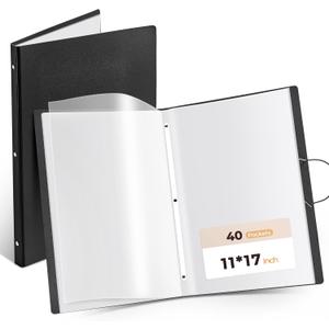 JoyCat Portfolio Binder 11"x17",40 Pockets Art Folder with Clear View Pages, 80 Sheets Presentation Binder for Artists and Students (Black)