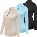 Real Essentials 3 Pack: Women's Dry-Fit Long Sleeve Quarter Zip & Full Zip Up Hoodie Workout Jacket, (Small, Quarter Zip Set 10)