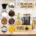 Coffee Storage Container Set with Wooden Base, 40oz Airtight Glass Coffee Bean Jar, 16.9oz Syrup Dispenser, Spoon & Card Holder, Coffee Bar Accessories for Kitchen Counter Organizer
