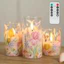 LUSHARBOR Flameless Candles with Remote, Battery Operated Glass Candles Hummingbird Flickering LED Electric Pillar Candles Real Wax Floral Christmas Decor Set of 3