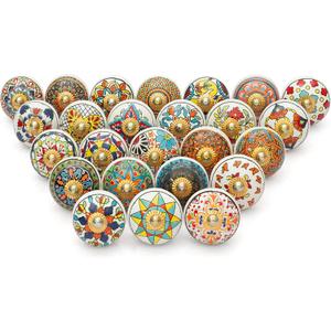 Craft Trade Knobs for Cabinets Drawers Assorted Mandala Dresser Knobs Vintage Ceramic Knobs Colorful Kitchen Pull Handles Cupboard for Wardrobe Home Dcor - Pack of 25