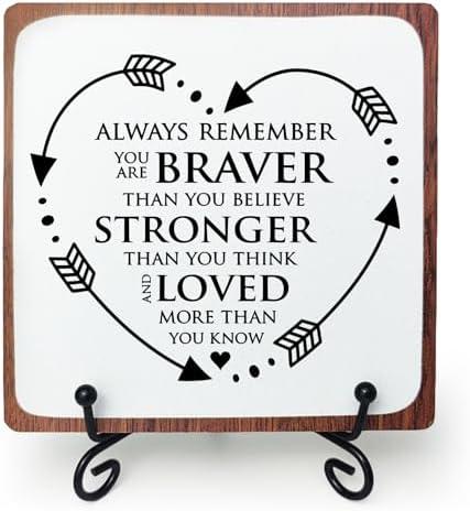 Motivational Wooden Sign Gifts, Wood Plaque With A Support Frame, Inspirational Home Office Desk Decor Gifts for Women Best Friend, Encouragement Cheer Up Gift for Cowoker, Wood Table Sign for Shelf, Pack 2