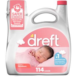 Dreft Stage 1 Newborn Baby Laundry Detergent Liquid, HE Compatible, 114 Loads, Laundry Soap for Sensitive Skin, Baby Laundry Detergent, Newborn Essentials (150 Fl Oz (Pack of 1))