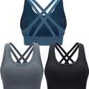 RUNNING GIRL Sports Bra for Women High Support, Criss-Cross Back Padded Strappy Sports Bras Yoga Bra with Removable Cups (Large, 1-black+grey+dark Blue)