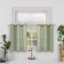 LAMIT Semi Sheer Linen Curtains 36 Inch Length, Light Filtering Panels Bronze Grommet Boho Neutral Christams Window Drapes for Kitchen/Small Windows/Cafe, Sage Green, 34 x 36 Inch, 2 Panels