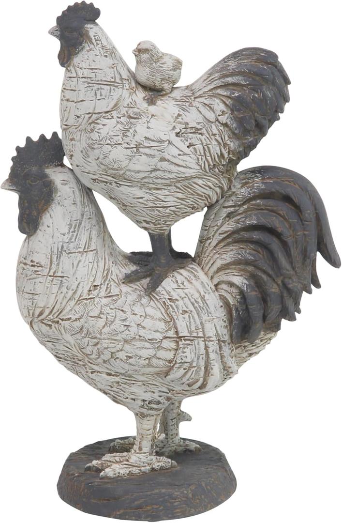Deco 79 Polystone Rooster Decorative Sculpture Home Decor Statue, Accent Figurine 8" x 5" x 12", White