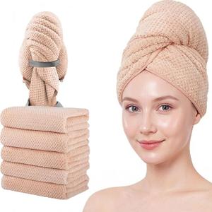 Microfiber Hair Towels, Waffle Hair Towel Set, Super Soft Highly Absorbent, Sturdy Quick Drying Turbans for Long, Thick, Curly Hair (5 Pack, 40" x 20")
