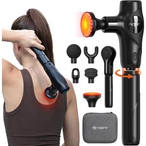 NAPRE 3-in-1 Detachable Massage Gun with Heat,Mini Massage Gun Deep Tissue with Extension Handle,Portable Handheld Percussion Muscle Massager for Back/Neck/Body,Small & Quiet,5 Heads,Mothers Day Gifts