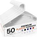 HOUSE DAY White Plastic Hangers 50 Pack, Plastic Clothes Hangers with Built-in Hooks, Durable and Strong Plastic Coat Hangers for Closet, Space Saving Clothing Hanger for Shirts, Coats, Skirt, Dress