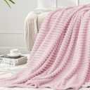 BEDELITE Fleece Throw Blanket for Couch  3D Ribbed Jacquard Soft and Warm Decorative Fuzzy Blanket  Cozy, Fluffy, Plush Lightweight Cherry Blossom Throw Blankets for Bed, Sofa, 50x60 inches