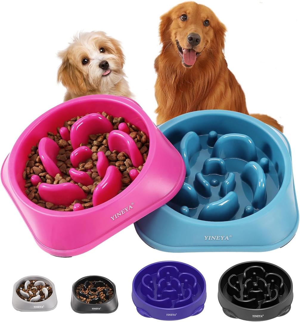 2PCS Slow Feeder Dog Bowls, Pet Supplies That Slow Down Eating, Pet Food Bowls, Maze Dog Puzzle Feeder for Medium Breed (A - DarkBlue & RoseRed)