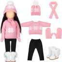 Bencailor 6 Pcs 18 Inch Christmas Doll Clothes and Accessories Winter Outfits Set Sweaters Trousers Hats Shoes Gloves for 18 Inch Doll Gifts(Pink White)