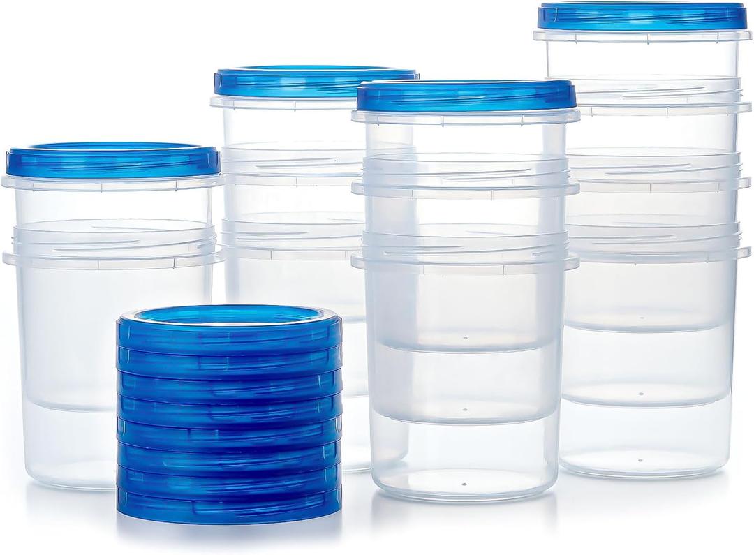 Food Storage Containers with Twist Top Lids, Ultra Thick Airtight Plastic Containers for Soup, Leftover, Ice Cream, Overnight Oats, BPA Free Stackable Freezer Containers [12 Pack-32 oz]