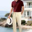 GINGTTO Linen Dress Pants Men Straight Fit Lightweight Summer Beach Casual Pants Men (32W x 30L, Dark Khaki)