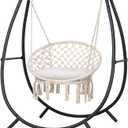 ANOW Macrame Hammock Chair with Stand for Outside, Heavy Duty Hanging Chair Stand with Swing Chair, Includes Seat Cushion, Max 400 Lbs, Natural
