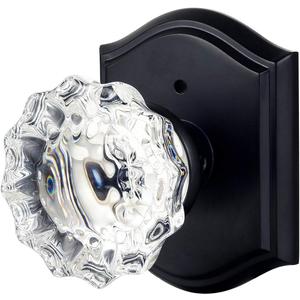 Glass Door Knobs Interior with Lock, Vintage Privacy Crystal Door Knobs for Bedroom Bathroom, Matte Black