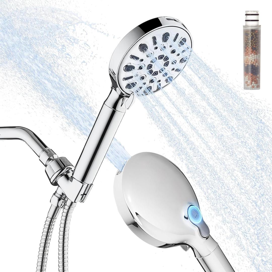 Filtered Shower Head with 8 Spray Modes, High Pressure Handheld Showerhead Filter for Hard Water Filtering Showerhead with Hose(N8HS702CP)