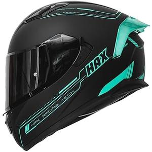 HAX Obsidian Full Face Dual Visor Adult Motorcycle Helmet for Motorbike Street Bike with Pinlock Ready DOT Approved Matte Black Aqua, Size XXL