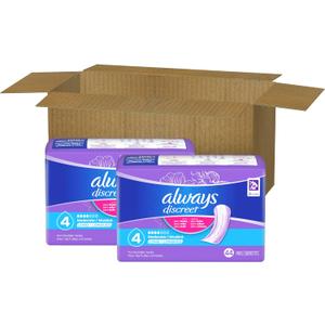 Always Discreet Adult Incontinence & Postpartum Liners For Women, Size 4, Very Light Absorbency, Long Length, 44 Count 