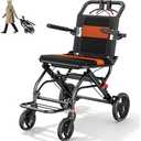 Transport Wheelchair Lightweight Foldable with Telescopic Handle, Portable Folding Wheelchair with Hand Brakes, Compact Travel Wheelchair for Adults & Seniors, Easy Storage,Only 22LBS (Orange)