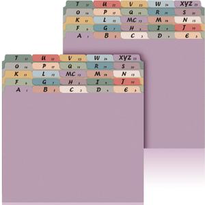 2 Set 50 Pcs Alphabet File Dividers A-z Top Tab Guides Set, Letter Size Filing Organizers 1/5 Cut Alphabetical File Folder Tabs for Home, Office, School(Vintage Colors)