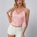 SweatyRocks Women's Fringe Sleeveless Boho Tassel Tank Top Slim Fit Cami Summer Tops (Pink, XL)