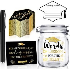 Newtay 55 Pcs Words of Wisdom Graduation Glass Jar Graduation Wishes & Advice Cards and Sign Graduation Guest Book for Graduate Decoration Best Wishes Grad Party Supplies (Classic)